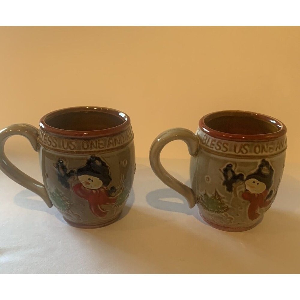 Snowman Coffee Mug Cocoa Tea Mug Winter Christmas Holiday Ceramic Country Two